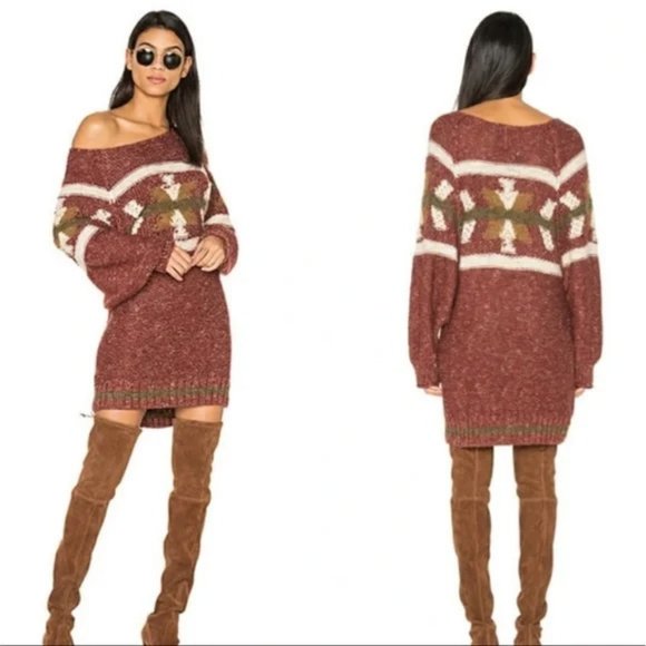 Free People Northern Lights Sweater Dress Wool Linen Blend Boho Cozy Western XS - Picture 15 of 16